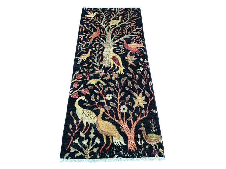 2'5" x 5'10" New Hand Knotted Black Wool Runner Oriental Rug - MOA10222785