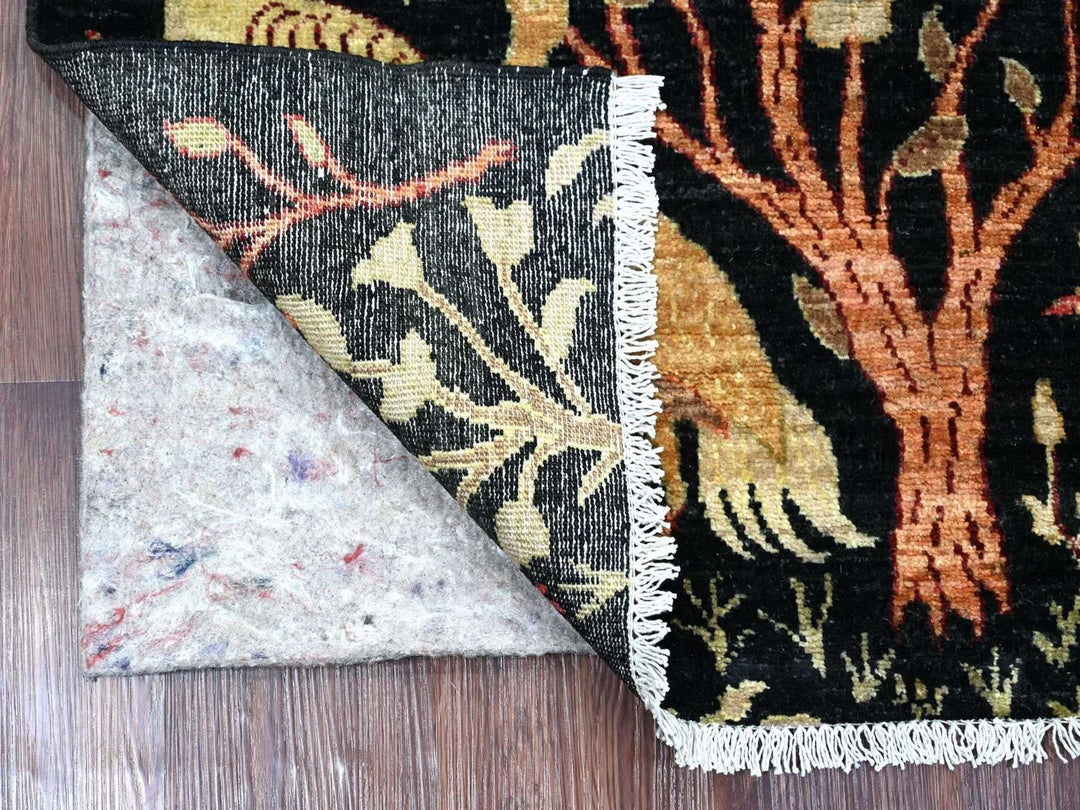 2'5" x 5'10" New Hand Knotted Black Wool Runner Oriental Rug - MOA10222785