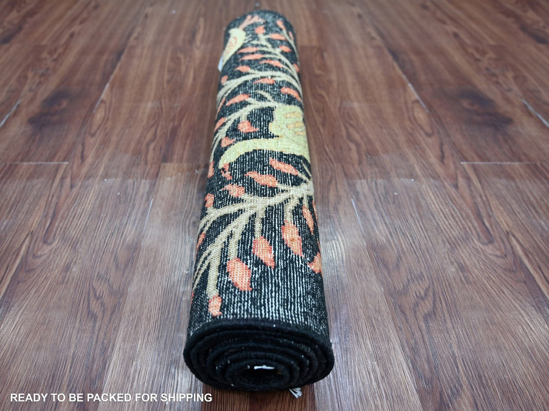 2'5" x 5'10" New Hand Knotted Black Wool Runner Oriental Rug - MOA10222785