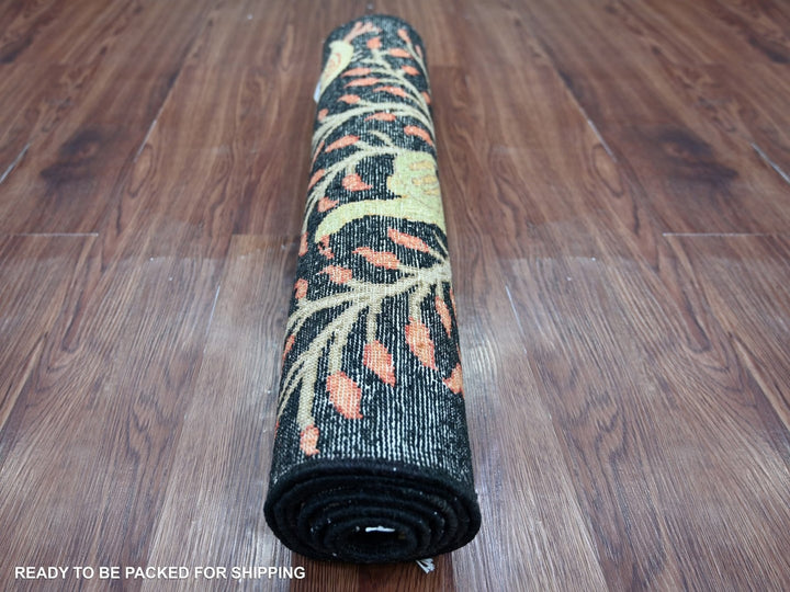 2'5" x 5'10" New Hand Knotted Black Wool Runner Oriental Rug - MOA10222785