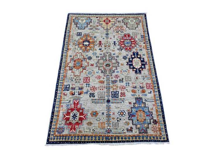 3'2" x 4'10" New Hand Knotted Grey Wool Rectangle Oriental Rug - MOA10222788