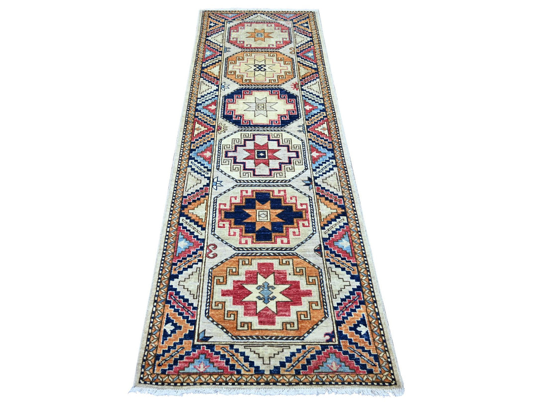 2'8" x 7'10" New Hand Knotted Ivory Wool Runner Oriental Rug - MOA10222789