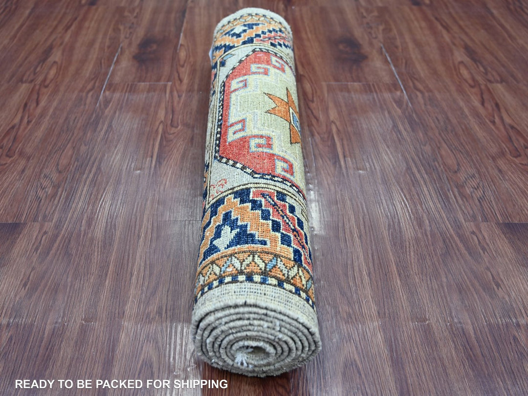 2'8" x 7'10" New Hand Knotted Ivory Wool Runner Oriental Rug - MOA10222789