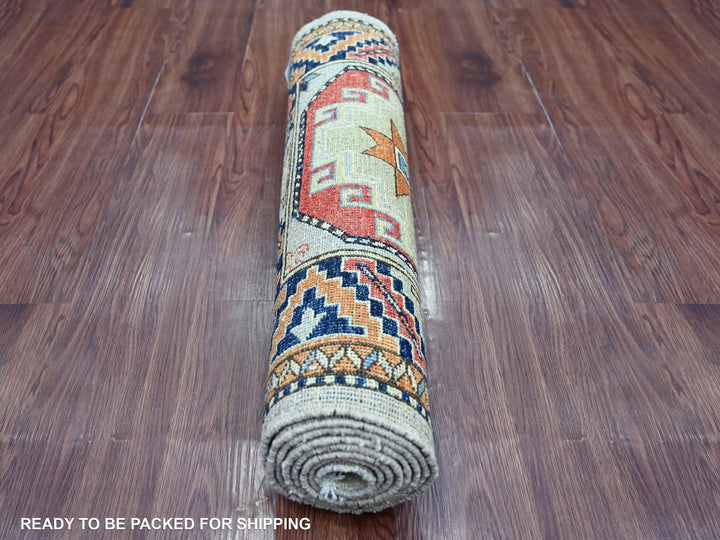 2'8" x 7'10" New Hand Knotted Ivory Wool Runner Oriental Rug - MOA10222789