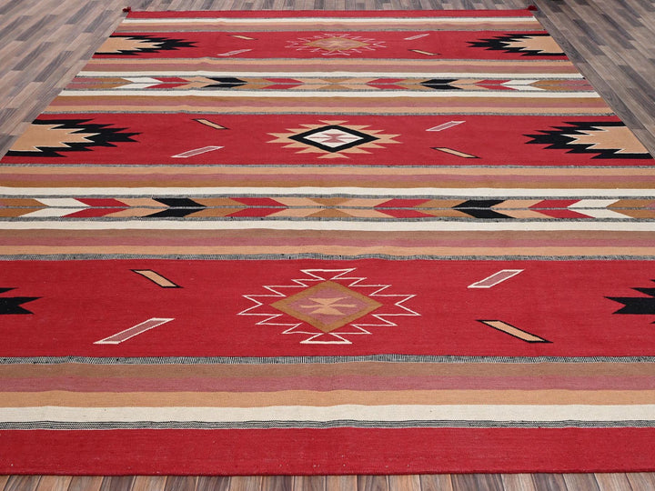 12'1" x 14'2" New Hand Woven Red Wool Rectangle Oriental Rug - MOA1022279