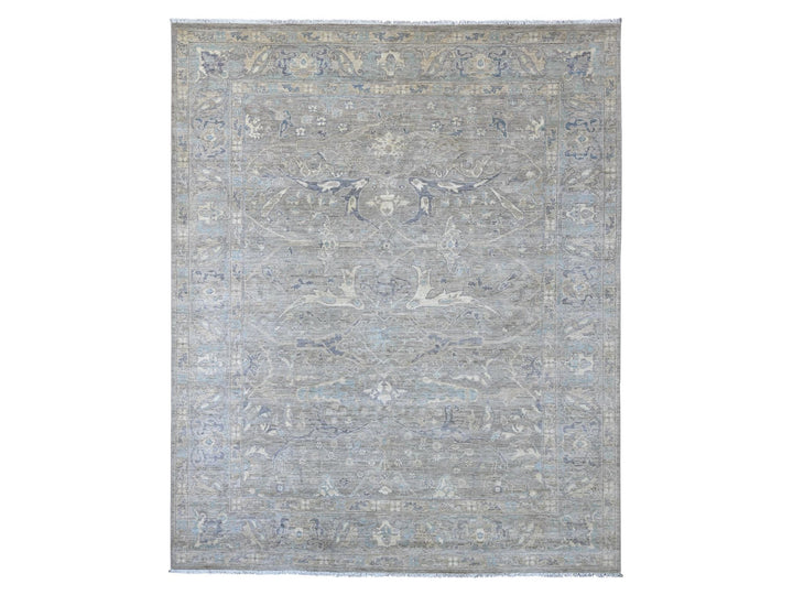 7'11" x 9'11" New Hand Knotted Grey Wool Rectangle Oriental Rug - MOA10222800