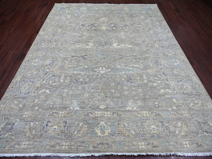 7'11" x 9'11" New Hand Knotted Grey Wool Rectangle Oriental Rug - MOA10222800