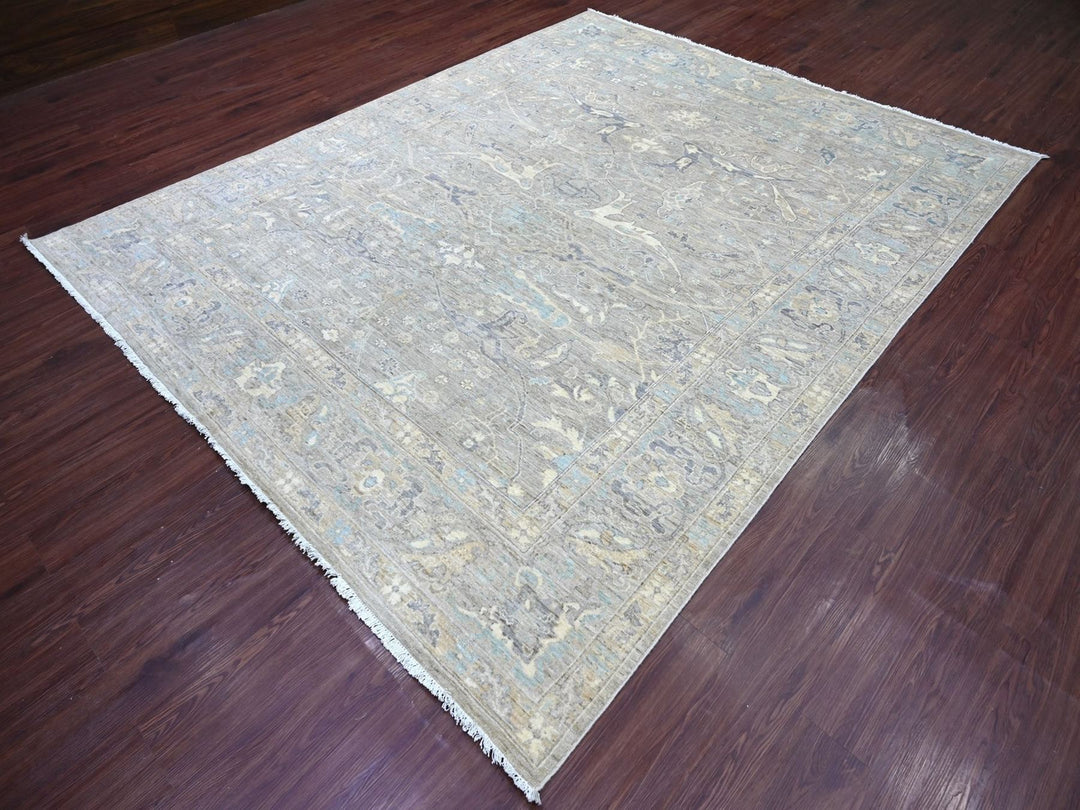 7'11" x 9'11" New Hand Knotted Grey Wool Rectangle Oriental Rug - MOA10222800