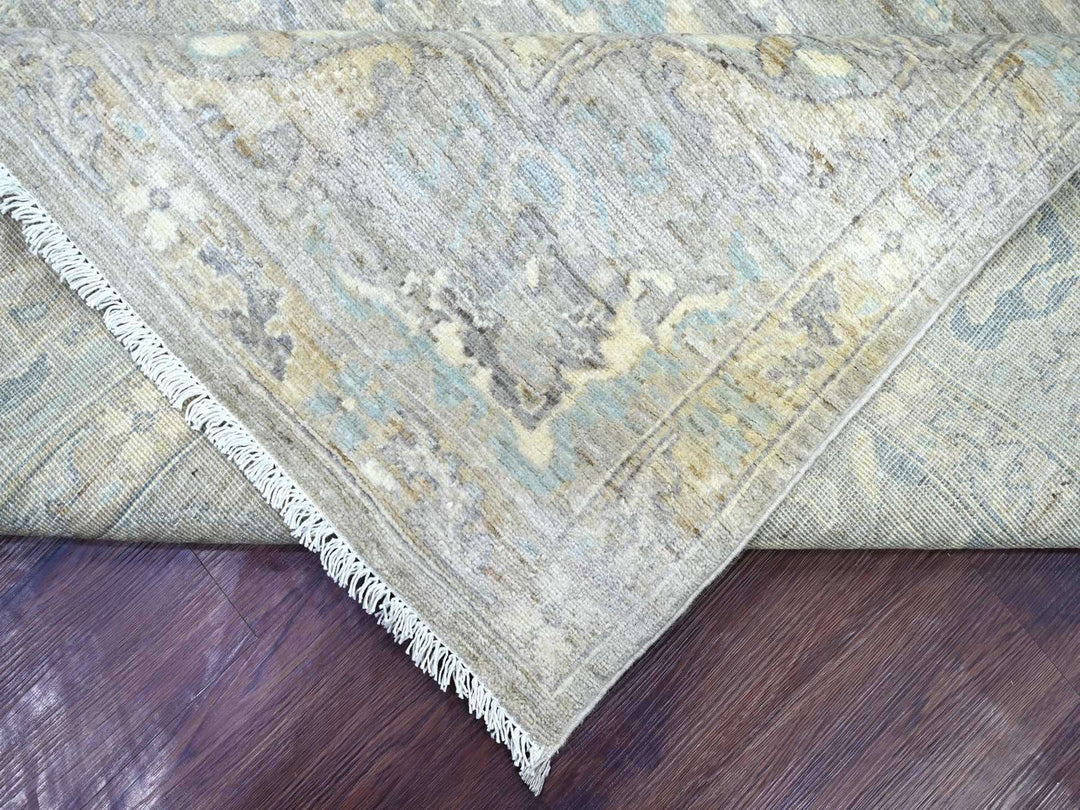 7'11" x 9'11" New Hand Knotted Grey Wool Rectangle Oriental Rug - MOA10222800