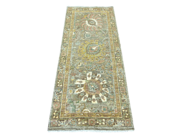 2'6" x 6'2" New Hand Knotted Green Wool Runner Oriental Rug - MOA10222801