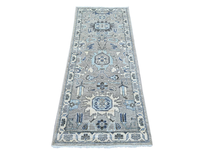 2'7" x 6'3" New Hand Knotted Grey Wool Runner Oriental Rug - MOA10222802