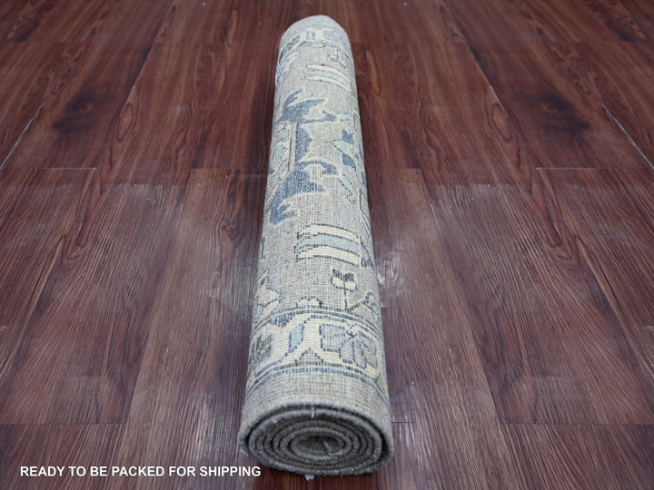 2'7" x 6'3" New Hand Knotted Grey Wool Runner Oriental Rug - MOA10222802