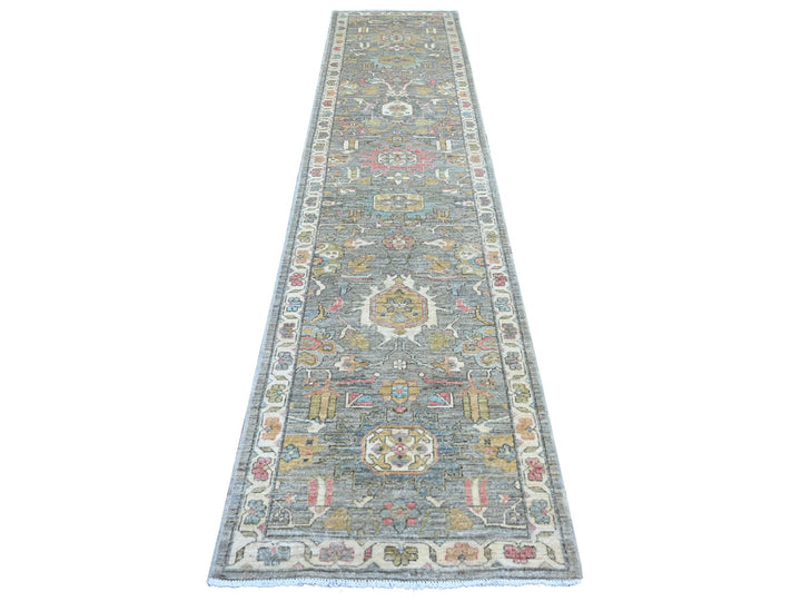 2'9" x 12'1" New Hand Knotted Grey Wool Runner Oriental Rug - MOA10222803