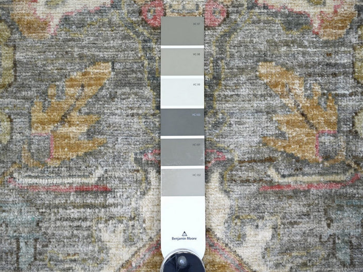 2'9" x 12'1" New Hand Knotted Grey Wool Runner Oriental Rug - MOA10222803
