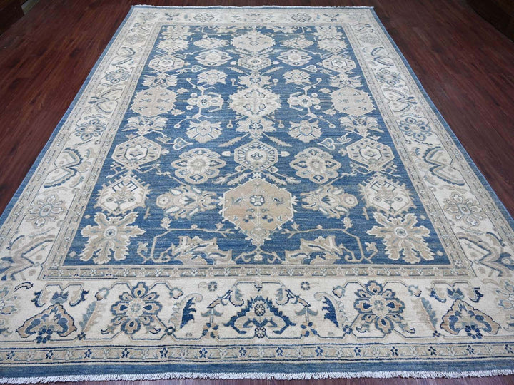 8'11" x 11'8" New Hand Knotted Blue Wool Rectangle Oriental Rug - MOA10222809