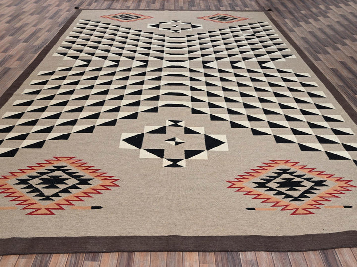 12'2" x 14'9" New Hand Woven Brown Wool Rectangle Oriental Rug - MOA1022280
