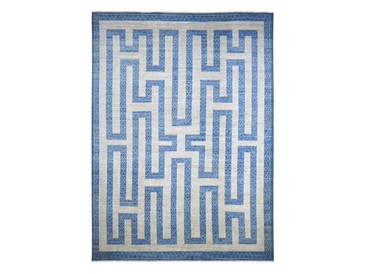9'10" x 13'6" New Hand Knotted Blue Wool Rectangle Oriental Rug - MOA10222810