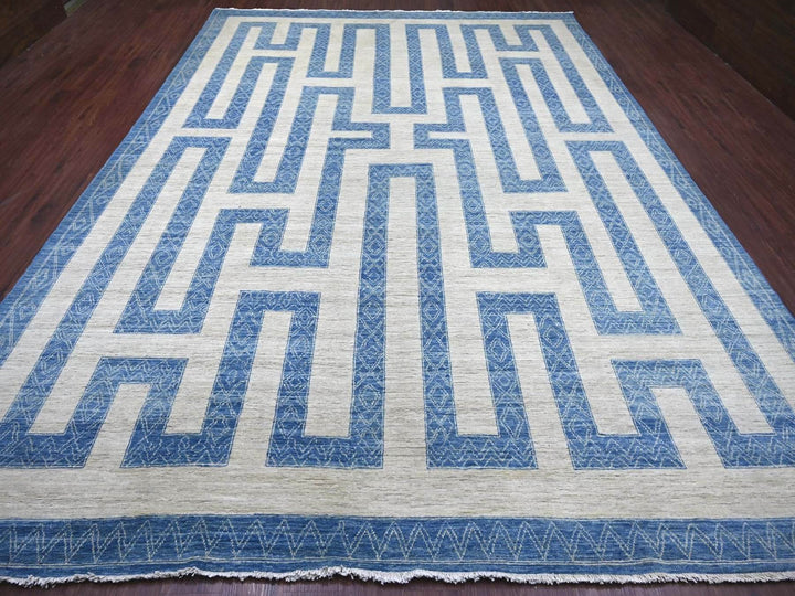 9'10" x 13'6" New Hand Knotted Blue Wool Rectangle Oriental Rug - MOA10222810