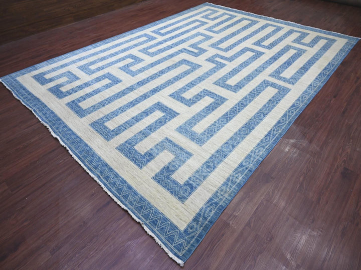 9'10" x 13'6" New Hand Knotted Blue Wool Rectangle Oriental Rug - MOA10222810