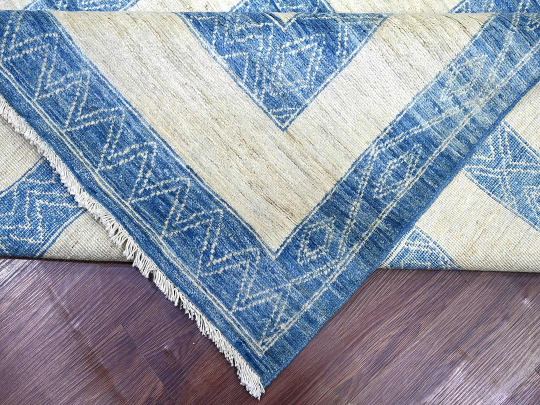 9'10" x 13'6" New Hand Knotted Blue Wool Rectangle Oriental Rug - MOA10222810