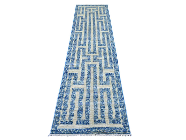 2'5" x 9'5" New Hand Knotted Blue Wool Runner Oriental Rug - MOA10222811