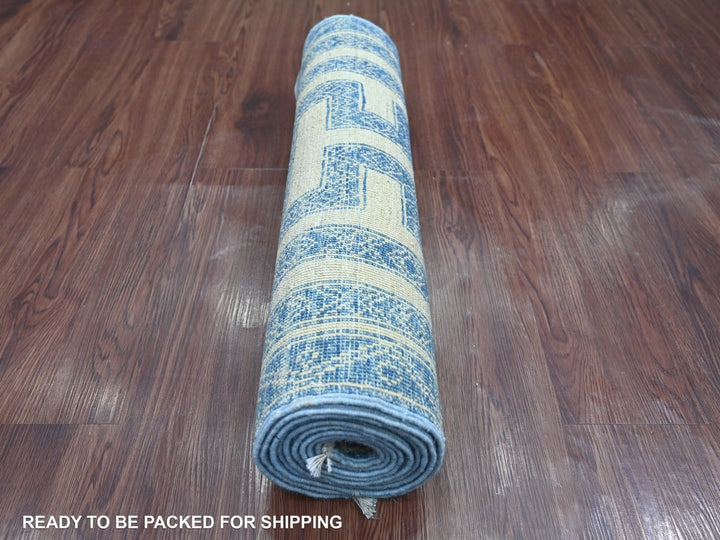2'5" x 9'5" New Hand Knotted Blue Wool Runner Oriental Rug - MOA10222811