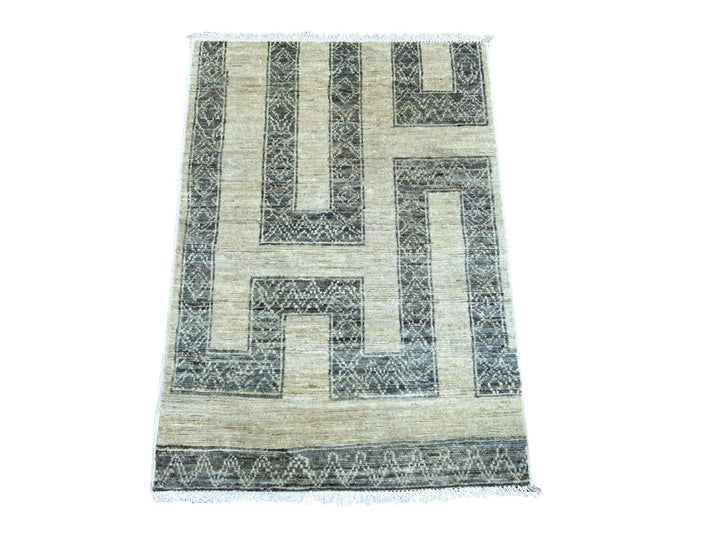 2'2" x 3'0" New Hand Knotted Ivory Wool Rectangle Oriental Rug - MOA10222812