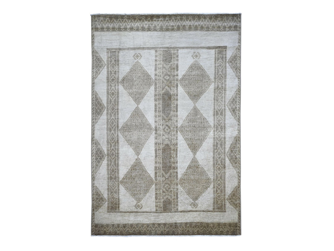 5'10" x 8'9" New Hand Knotted Ivory Wool Rectangle Oriental Rug - MOA10222814