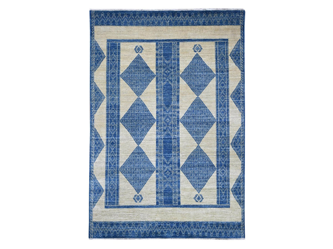 5'11" x 8'10" New Hand Knotted Blue Wool Rectangle Oriental Rug - MOA10222815