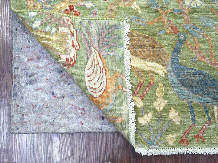 3'1" x 5'2" New Hand Knotted Green Wool Rectangle Oriental Rug - MOA10222818