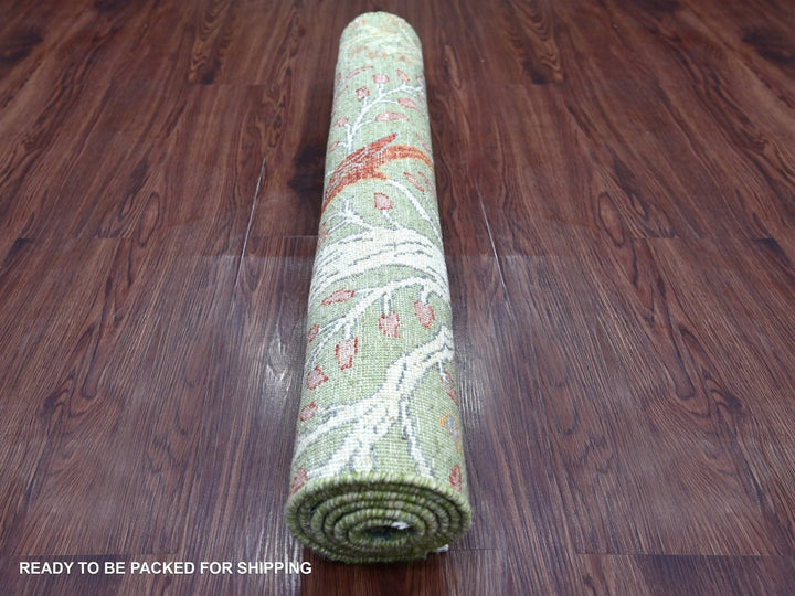 3'1" x 5'2" New Hand Knotted Green Wool Rectangle Oriental Rug - MOA10222818