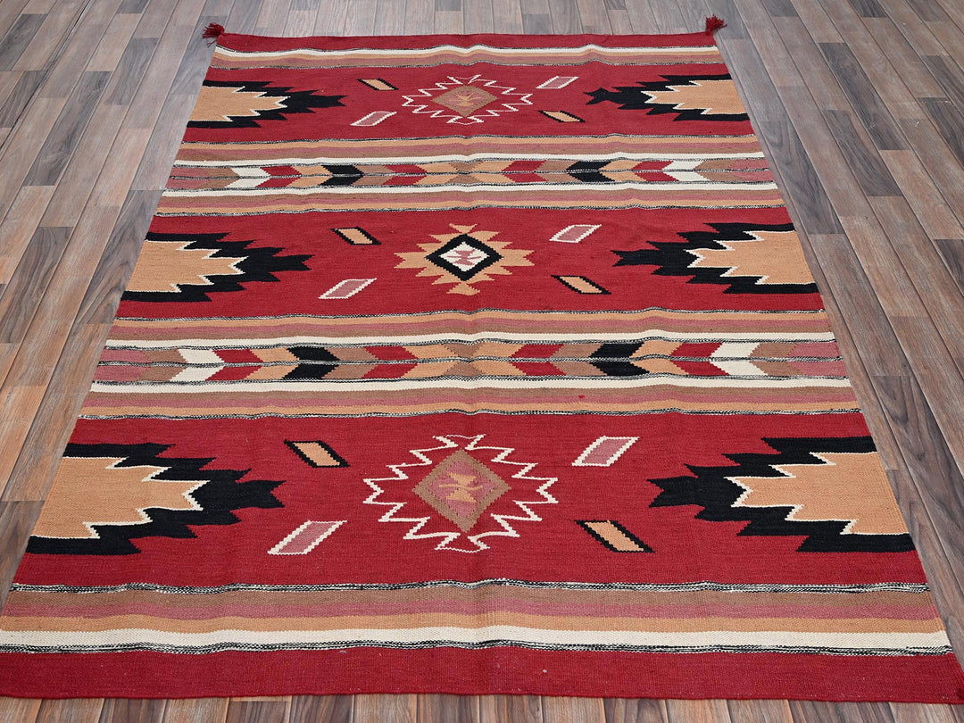 5'2" x 7'1" New Hand Woven Red Wool Rectangle Oriental Rug - MOA1022281