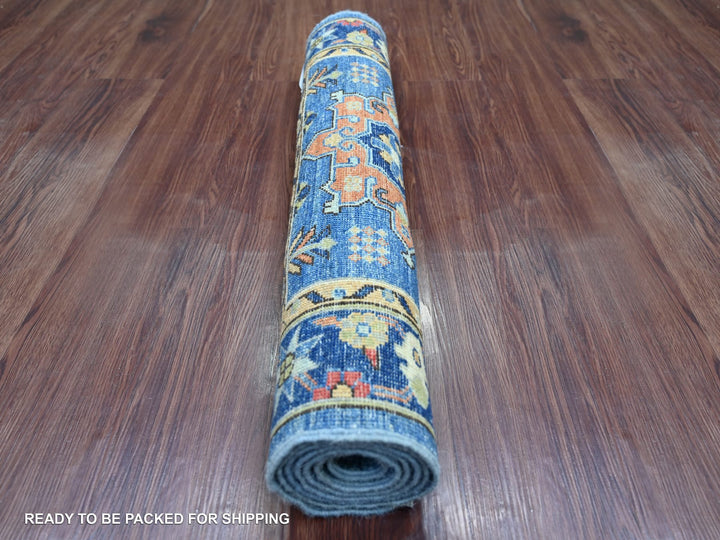 2'10" x 6'2" New Hand Knotted Blue Wool Runner Oriental Rug - MOA10222821