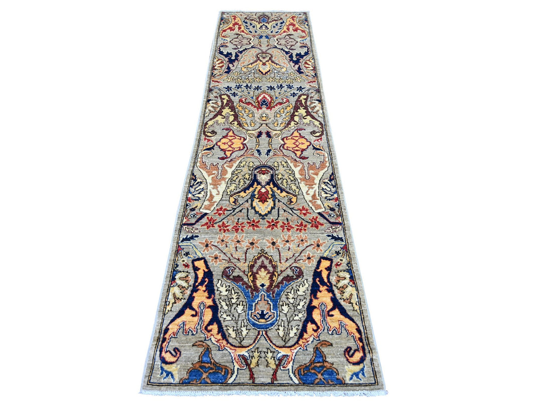 2'6" x 10'1" New Hand Knotted Grey Wool Runner Oriental Rug - MOA10222822