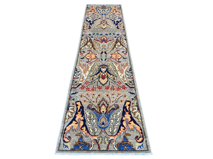 2'6" x 10'1" New Hand Knotted Grey Wool Runner Oriental Rug - MOA10222822
