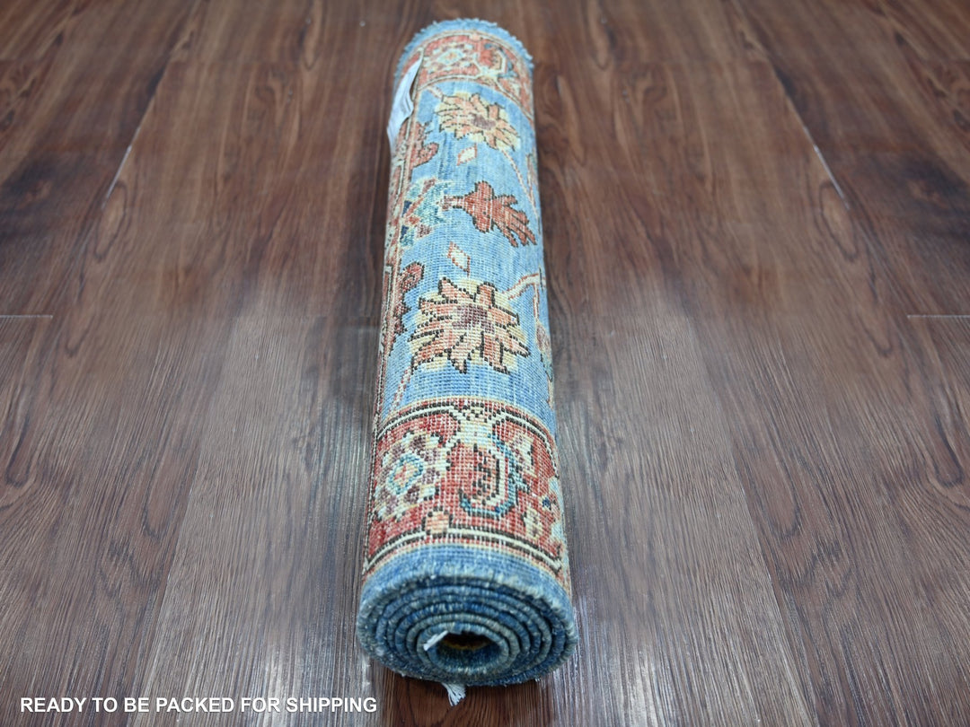 2'1" x 6'1" New Hand Knotted Blue Wool Runner Oriental Rug - MOA10222823
