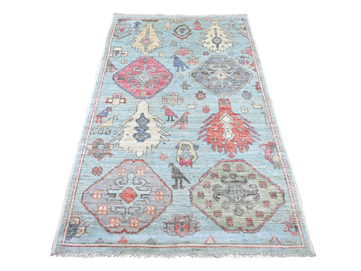 4'0" x 6'1" New Hand Knotted Blue Wool Rectangle Oriental Rug - MOA10222824