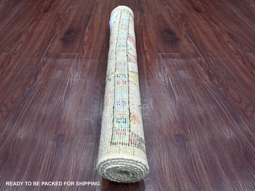 2'10" x 5'11" New Hand Knotted Grey Wool Runner Oriental Rug - MOA10222825