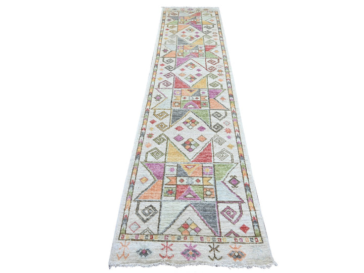 2'8" x 11'4" New Hand Knotted Grey Wool Runner Oriental Rug - MOA10222826