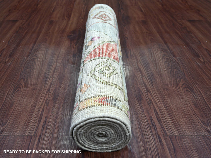 2'8" x 11'4" New Hand Knotted Grey Wool Runner Oriental Rug - MOA10222826