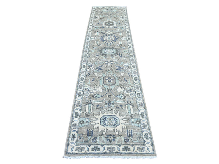 2'7" x 10'8" New Hand Knotted Grey Wool Runner Oriental Rug - MOA10222828