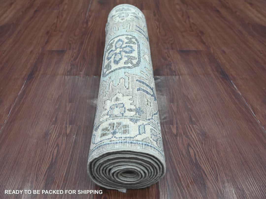 2'7" x 10'8" New Hand Knotted Grey Wool Runner Oriental Rug - MOA10222828