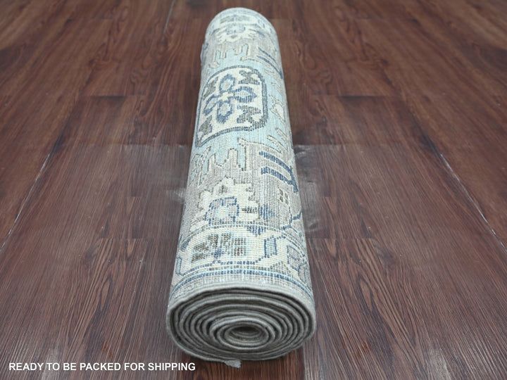2'7" x 10'8" New Hand Knotted Grey Wool Runner Oriental Rug - MOA10222828
