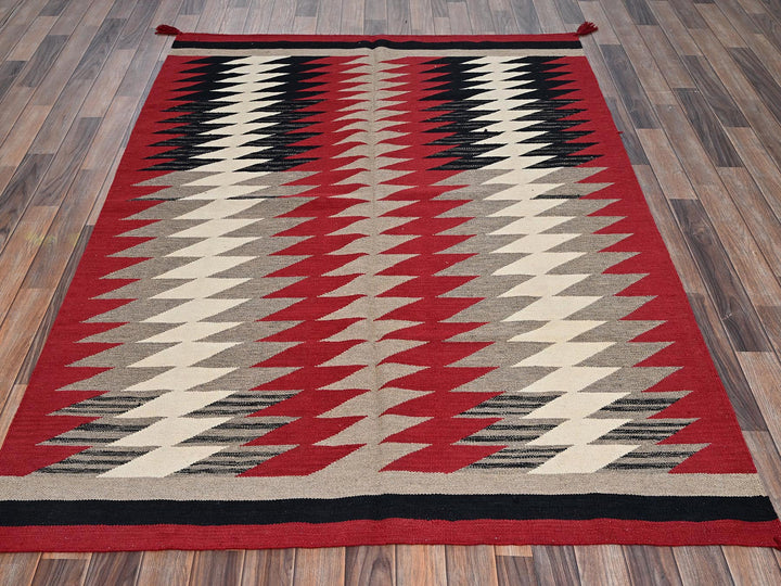 5'3" x 7'1" New Hand Woven Red Wool Rectangle Oriental Rug - MOA1022282