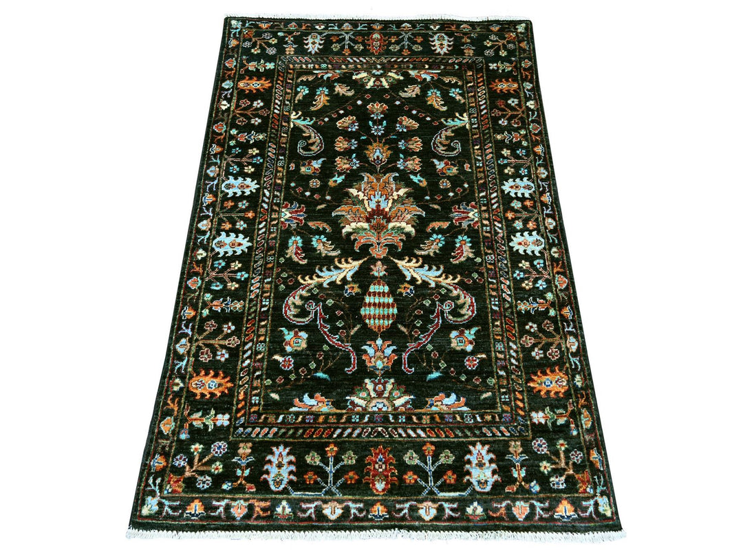 3'2" x 4'10" New Hand Knotted Black Wool Rectangle Oriental Rug - MOA10222830