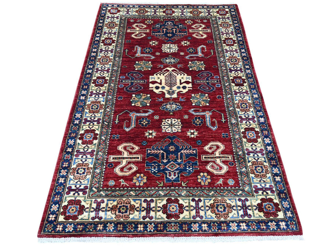 3'11" x 6'4" New Hand Knotted Red Wool Rectangle Oriental Rug - MOA10222831