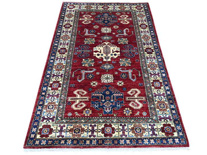 3'11" x 6'4" New Hand Knotted Red Wool Rectangle Oriental Rug - MOA10222831