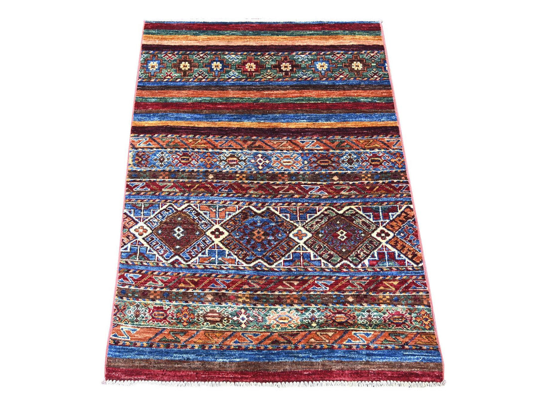 2'9" x 3'8" New Hand Knotted Multicolored Wool Rectangle Oriental Rug - MOA10222832