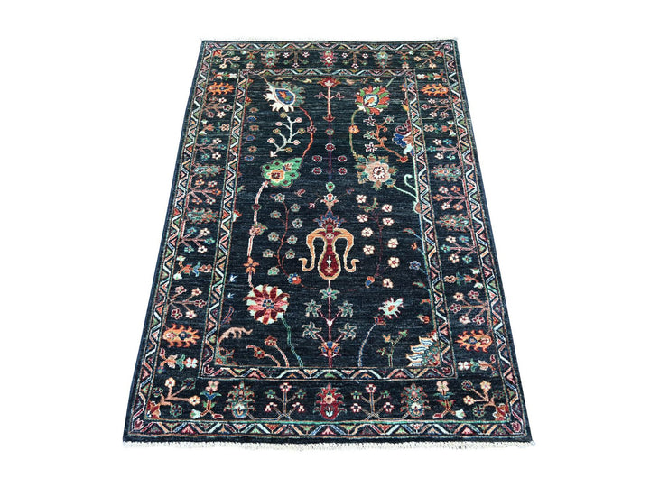 3'5" x 4'10" New Hand Knotted Black Wool Rectangle Oriental Rug - MOA10222833
