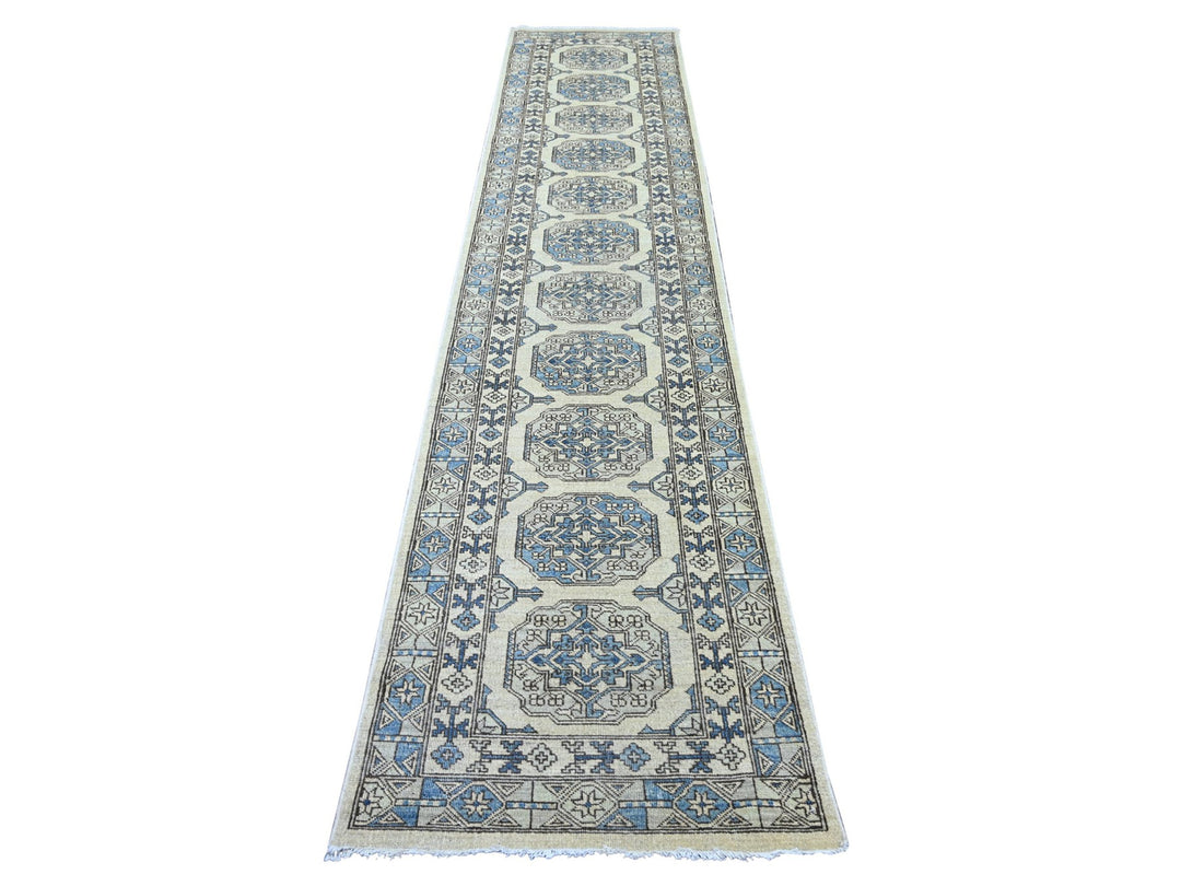 2'6" x 11'8" New Hand Knotted Ivory Wool Runner Oriental Rug - MOA10222835